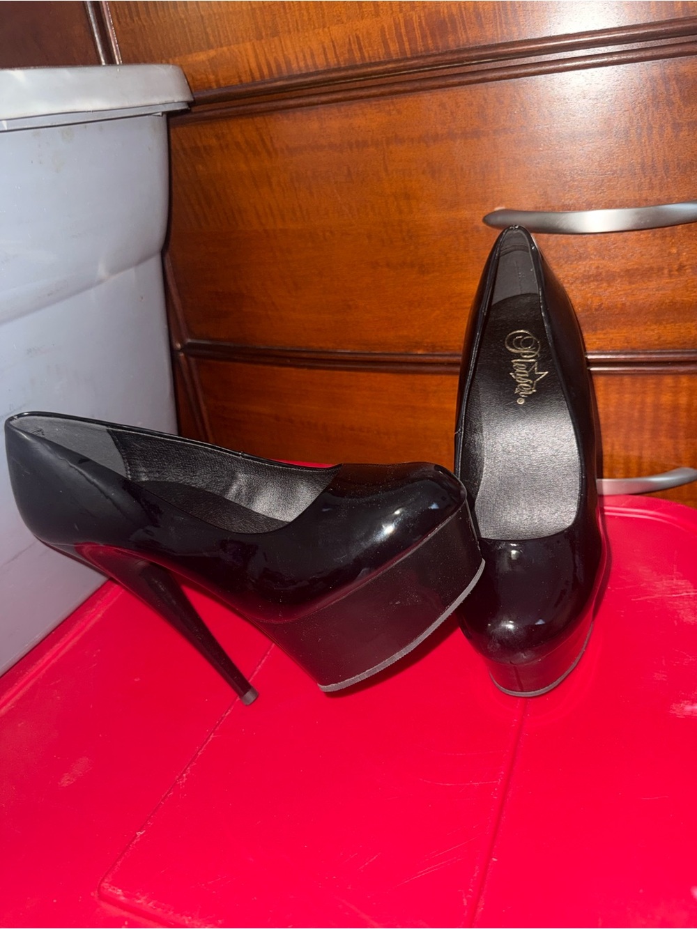 Pleaser Black Patent Platform Stiletto Pumps